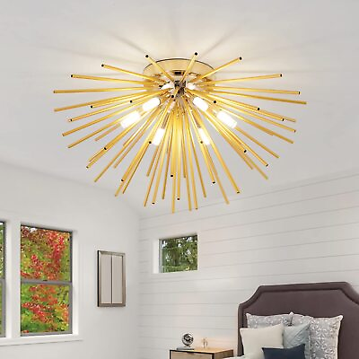 #ad Sputnik Flush Mount Ceiling Light Fixture 6 Light Gold Firework Ceiling Ligh... $85.70