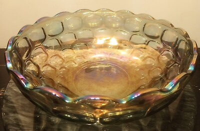 #ad Federal Glass Yorktown Colonial Sundown Iridescent Smokey Rainbow Bowl MCM $11.30