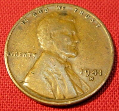 #ad 1941 S Lincoln Wheat Cent Circulated G Good to VF Very Fine 95% Copper $1.98
