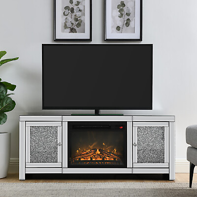 #ad Mirrored Freestanding Electric Fireplace Heater TV Stand Cabinet 7 Colors w RC $649.99