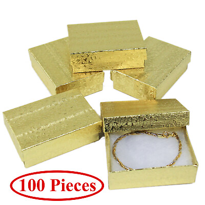 #ad Cotton Filled Gift Box Fancy Gold Foil Jewelry Boxes Cardboard Display 100 Pcs $63.39