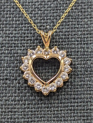#ad Vtg Gold Over Sterling Silver CZ Heart Pendant 16 18quot; Adj. 925 Chain Necklace $36.99