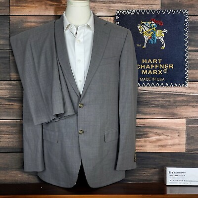 #ad Hart Schaffner Marx 2 Piece Suit Mens 42L 36x32 Light Gray Blue Windowpane $130.00