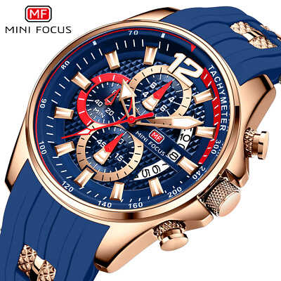 #ad MINI FOCUS Watch Men Brand Chronograph Quartz Watch Big Dial Date Silicone Watch $25.76