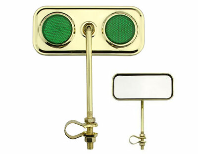 #ad 5quot; LONG LOWRIDER STEEL DIAMOND MIRROR IN GOLD W GREEN REFLECTORS SOLD BY PAIR $34.99