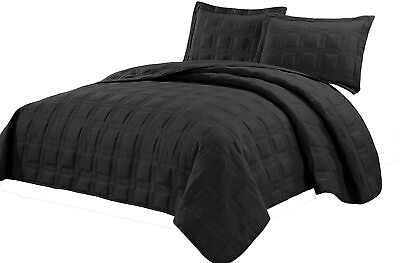 #ad Luxury Designer 3 pc Oversized Queen Quilted Set Deep Charcoal Tone Retail $299 $99.99