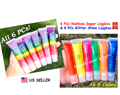 #ad 12 PCs Lipgloss 6 PCs Rainbow Sugar Lipgloss amp; 6 PCs Glitter Shine Lipgloss $16.97