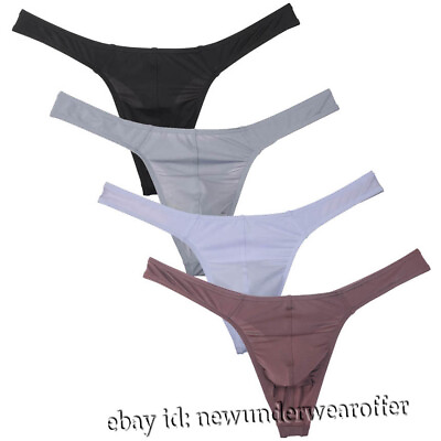 #ad Men#x27;s Ice Silk Daily Thong Underwear Classics Convex Pouch T back Bikini Shorts $6.32