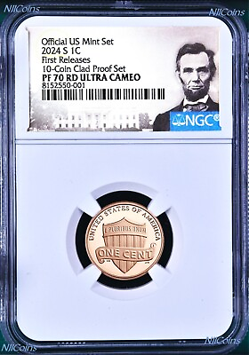 #ad 2024 S US Mint 10 Coin Proof SET Version LINCOLN CENT Penny NGC PF70 RD FR $99.99