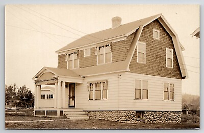 #ad RPPC RI Beautiful Dutch Colonial Barn Style Home Cedar Stone Postcard J25 $14.95