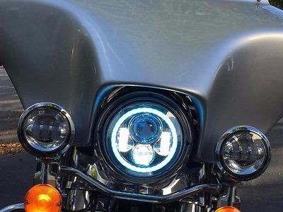 #ad Blue Halo Ring 7quot; Harley Davidson Daymaker LED Headlight Light Bulb Black $129.99
