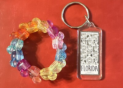 #ad Disney Rainbow Mickey Mouse Head Stretch Bracelet Flat Back W Keychain As Shown $11.49
