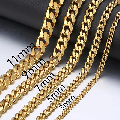 #ad Stainless Steel Gold Plated Cuban Curb Chain 3 5 7 9 11mm Unisex Hip Hop Jewelry $7.99