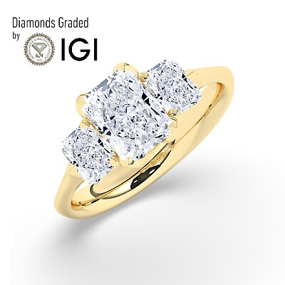 #ad Radiant Solitaire 18K Yellow Gold Trilogy Ring 2 ct Lab grown IGI Certified $2249.60
