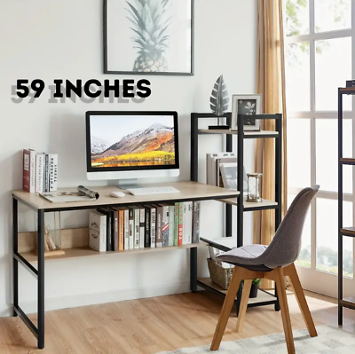 #ad 59 Inch Computer Desk With Storage Shelves Writing Desk With Storage Modern $99.99
