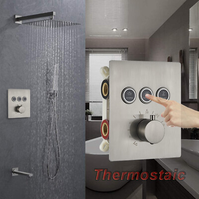 #ad Thermostatic Shower Faucet Set Rain 10quot; Rainfall Shower System Tub Spout Mixer $85.00