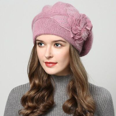 #ad Cotton Wool Flower Hats Autumn Winter Knitted Beanie Women Beret Caps Fashion $37.64
