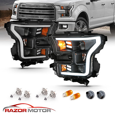 #ad LED Bar 2015 2017 Black Dual Square Projector Headlights For Ford F150 $381.22