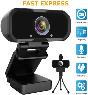 1080P Full HD Webcam Computer Camera Laptop USB PC Webcam with MicrophoneTripod $28.49