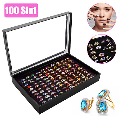 #ad #ad 100 Slots Jewelry Ring Display Organizer Tray Holder Earrings Storage Boxes Case $11.48