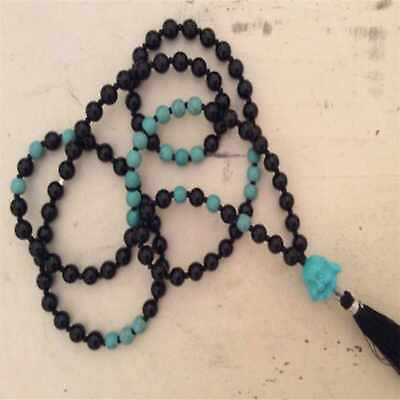 #ad 6mm Turquoise Howlite lava Knot gemstone Beads necklace Dark Matter Wristband $11.61