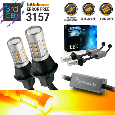 #ad 3157 LED Error Free CANBus Turn Signal Parking Light Bulbs Amber Wired Resistor $28.79