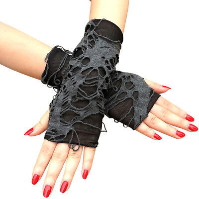 #ad A Pair Gothic Arm Warmer Fingerless Beggar Punk Halloween Gloves Hole N $7.11