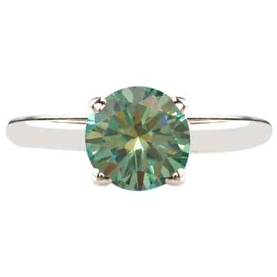 #ad 0.75Ct Round Shape Natural Bluish Green Diamond Women#x27;s Ring In 14KT White Gold $1925.50