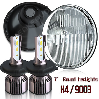 #ad 7quot; LED GLASS Headlight round ORIGINAL CLASSIC LOOK conversion Chrome pair 6000K $116.46