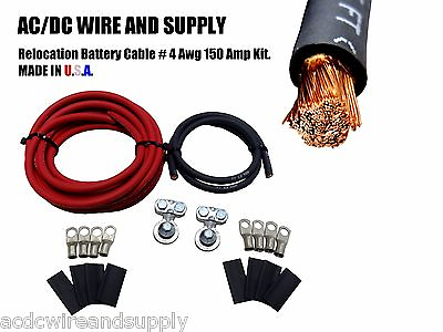 #ad # 4 GAUGE RELOCATION HD Battery Side Terminal Cable Kit 15#x27;R 2#x27;B 4G Wire U.S.A $42.95