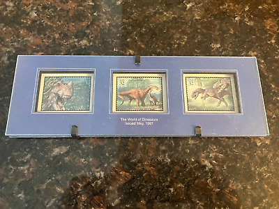 #ad The World of Dinosaurs May 1997 Framed USPS Stamps USA 32 Glass Display $11.99