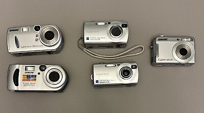 #ad LOT OF 5 SONY CYBER SHOT DIGITAL CAMERA FOR PARTS $60.00