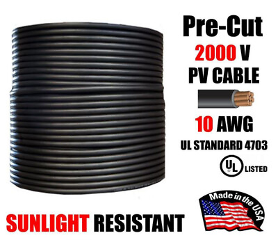 #ad 10 AWG Gauge PV Wire 1000 2000 Volt Pre Cut 15 500 Ft Solar Installation BLACK $190.00