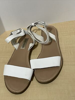#ad Steven Madden Dairr 7.5 White Leather Strappy Flat Sandal w Ankle Strap $15.00