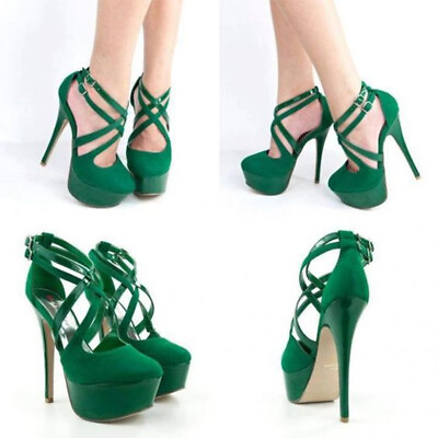 Women Pumps Round Toe Platform High Heels Cross Strap Shoes Woman Plus Size 4 20 $46.99