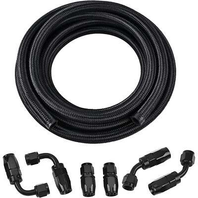 #ad AN6 6AN Fitting Stainless Steel Nylon Braided Gas Oil Fuel Hose Line Kit 10FT $43.49