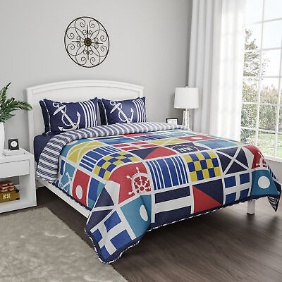 #ad #ad Quilt Bedspread Set Mariner Design Full Queen Set Nautical Coastal Theme $19.99