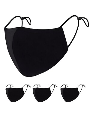 #ad 6 Face Masks Black Cotton Adult Mask Adjustable Elastic Loops Washable Reusable $9.89