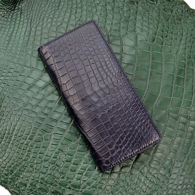#ad Double Side Handmade Dark Blue Leather Crocodile Multi Card Long Bifold Wallet $159.69