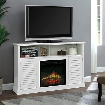 #ad 47quot; TV Stand with Fireplace Electric Fireplace Heater TV Stand w Storage White $319.99