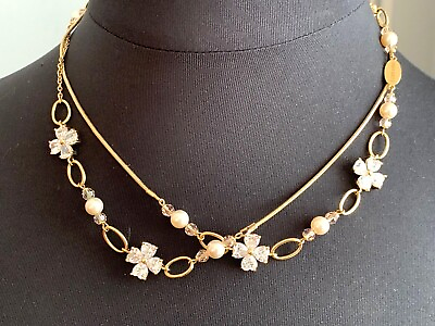 #ad Elegant Vintage NINA RICCI Necklace Signed Crystal Flowers 90cm $349.00
