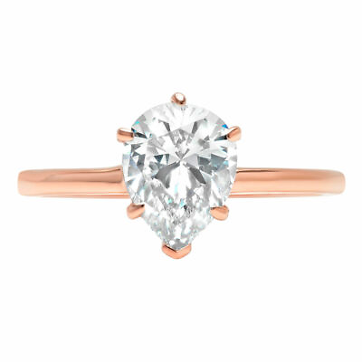#ad 1.0 ct Pear Cut Lab Created Diamond Stone 14K Rose Gold Solitaire Ring $3259.91