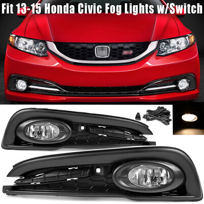 #ad For 2013 2014 2015 Honda Civic Sedan Bumper Clear Fog Lights Lamp w Wiring Pair $50.99