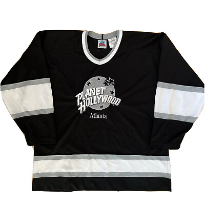 #ad Vintage Planet Hollywood Hockey Jersey XL Black Atlanta Georgia NHL Sportswear $24.99