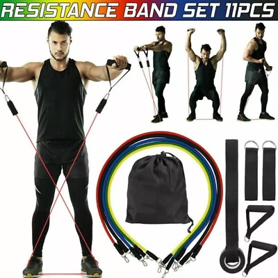 #ad #ad 11 PCS Resistance Band Set Yoga Pilates Abs Exercise Fitness Tube Workout Bands $9.45