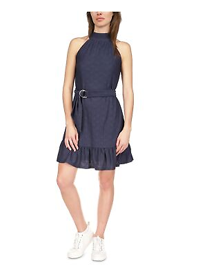 #ad MICHAEL MICHAEL KORS Womens Navy Belted Back Hem Lined Sleeveless Short Dress L $16.99