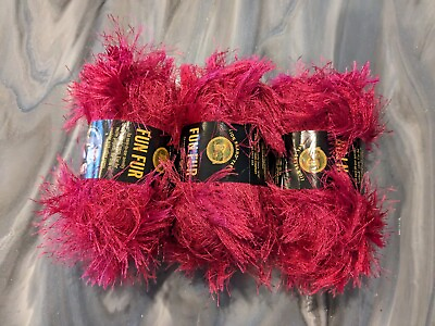 #ad Lot of 3 Lion Brand Fun Fur Yarn RASPBERRY Skeins Hot Pink Fun Fur Eyelash Yarn $9.95