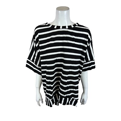 #ad Attitudes by Renee Regular Solid or Stripe Batwing tunic Black White Large Size $20.00