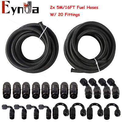 #ad AN6 6AN Nylon Stainless Steel Braided Fuel Hose Fuel Adapter Kit Oil Line 32FT $95.99