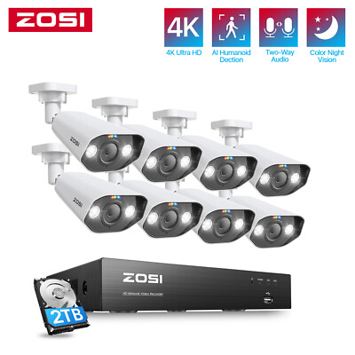 #ad ZOSI 8CH 4K 8MP POE Security Camera System IP Camera 2TB 2 way Audio AI Detect $289.99
